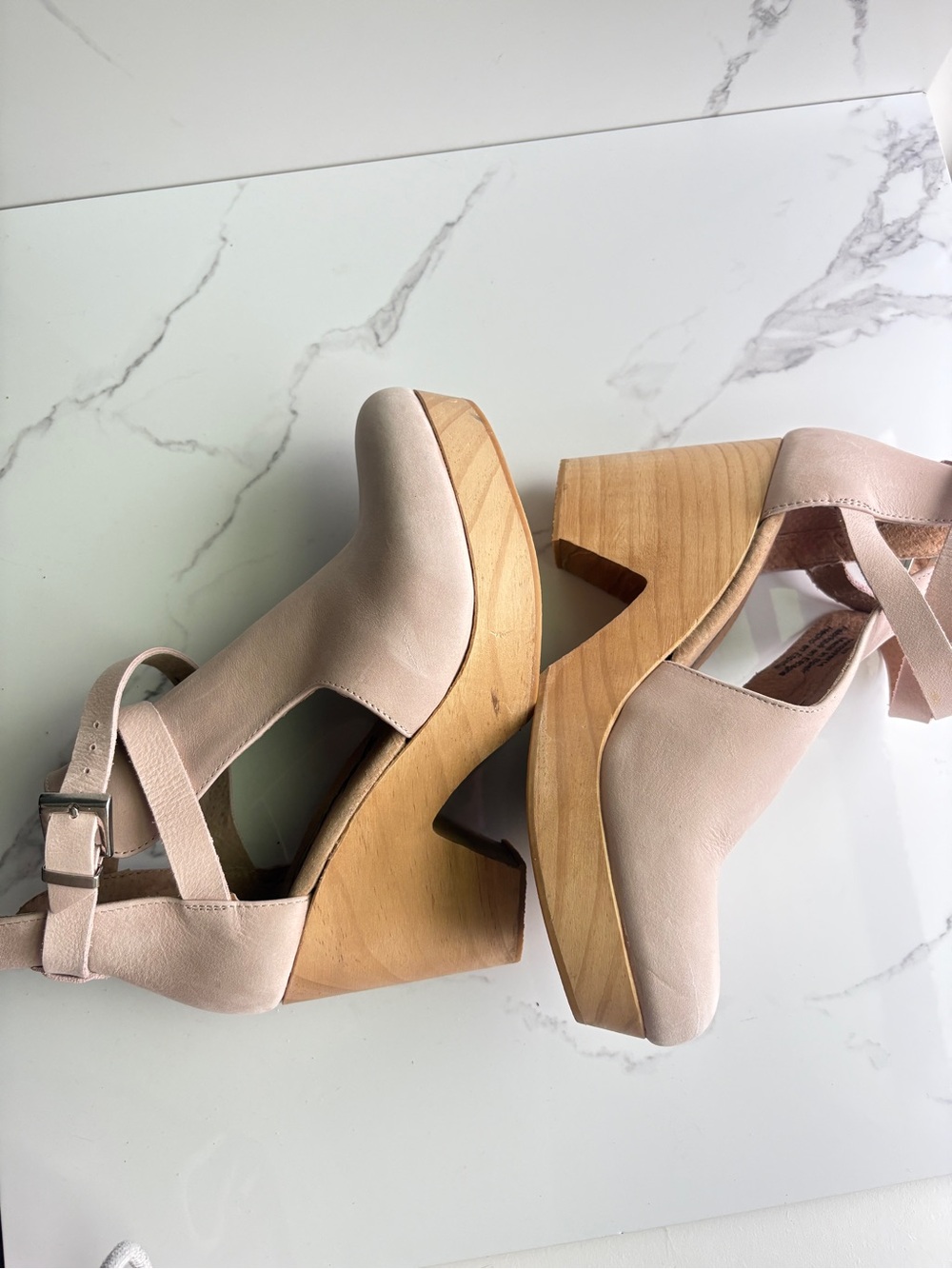 Free People sz 7 Cedar Clog Blush Pink Leather Platform sandal Shoe Wood - Picture 8 of 12